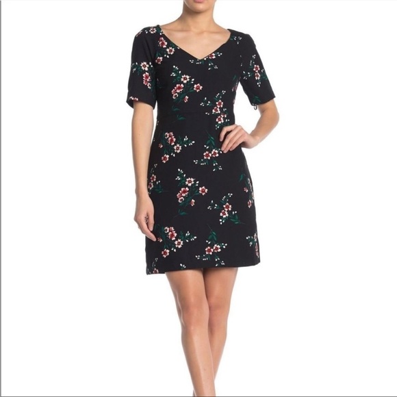Draper James Floral‎ V-Neck Sheath Dress in Black Size 6 - Picture 1 of 8
